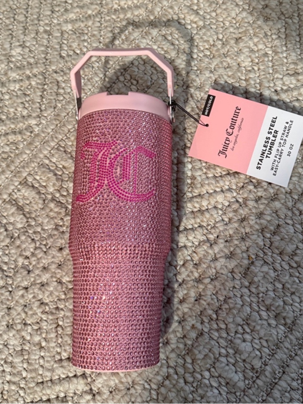 NWT Juicy Couture Pink Rhinestone 30oz BlingSip Tumbler Travel Mug JC Logo